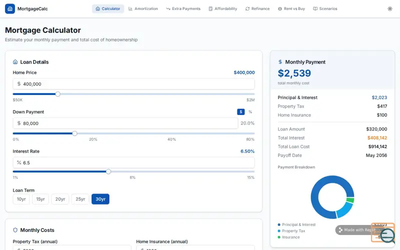 Screenshot of Mortgage Calculator