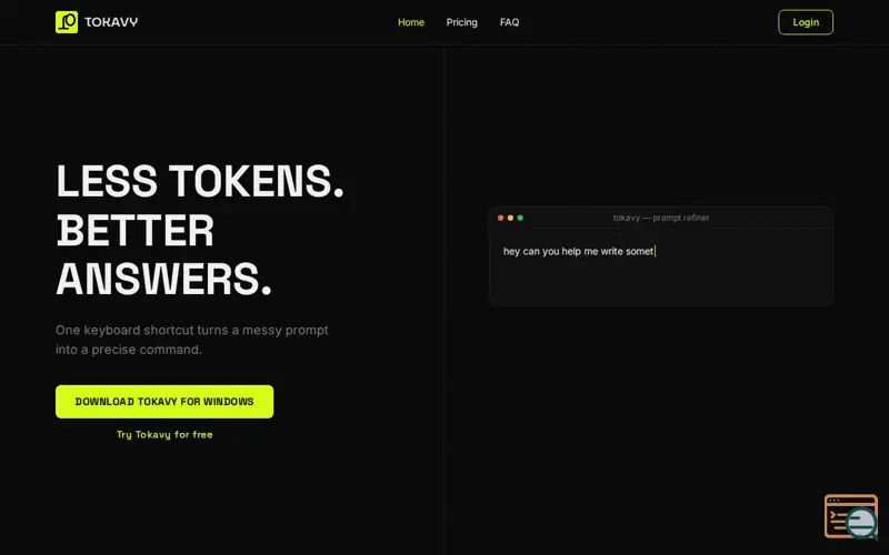 Screenshot of Tokavy — Less Tokens. Better Answers.
