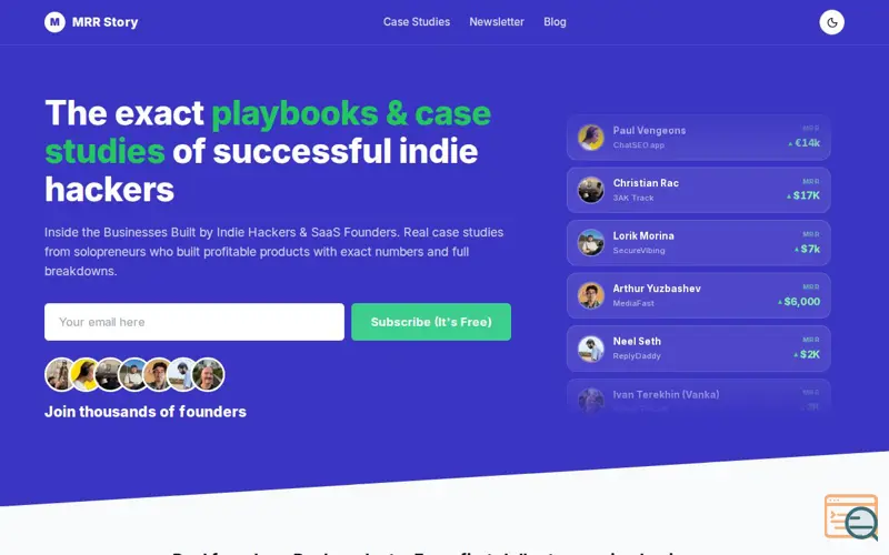 Screenshot of MRR Story