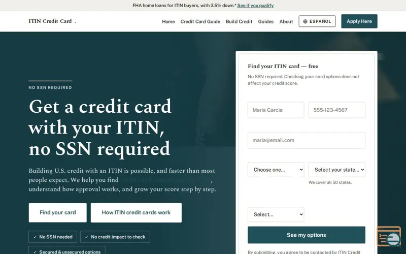 Screenshot of ITIN Credit Card