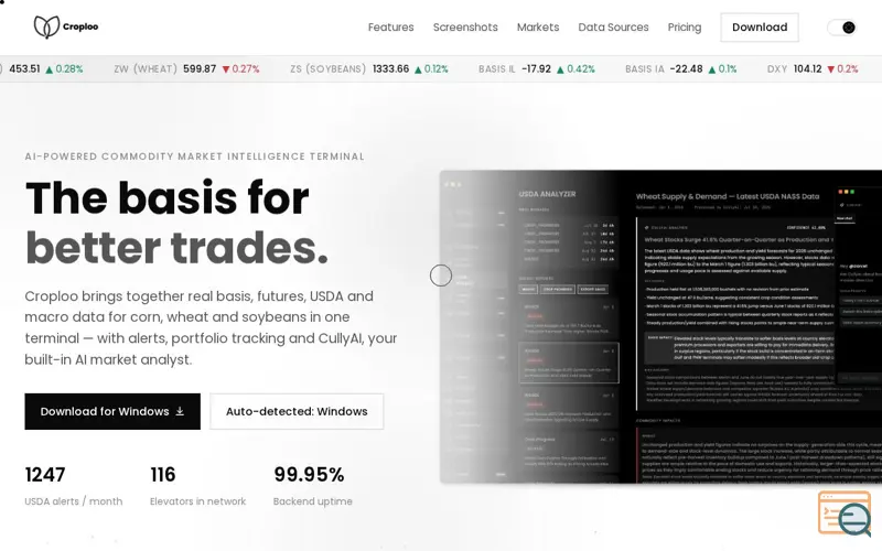 Screenshot of Croploo — The basis for better trades.