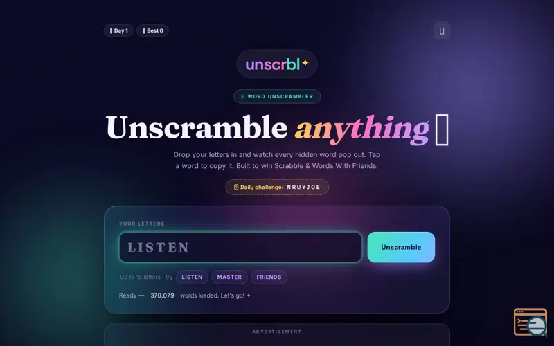 Screenshot of unscrbl — Word Unscrambler