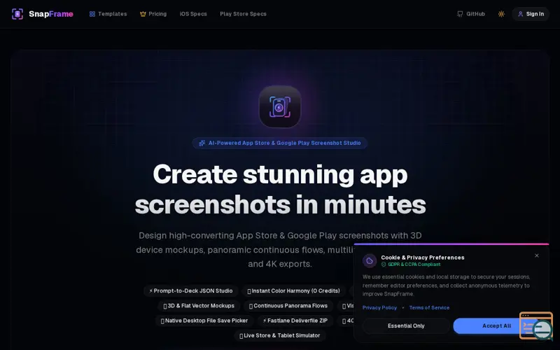 Screenshot of SnapFrame — Free App Store Screenshot Generator