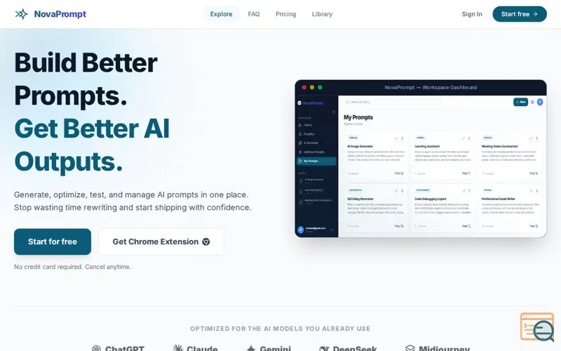 Screenshot of NovaPrompt – Optimize, Generate & Organize AI Prompts