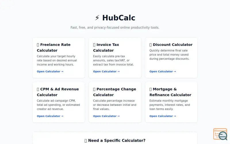 Screenshot of HubCalc