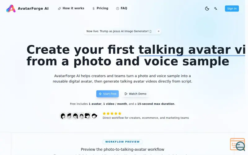 Screenshot of AvatarForge AI, a launch using Foundr