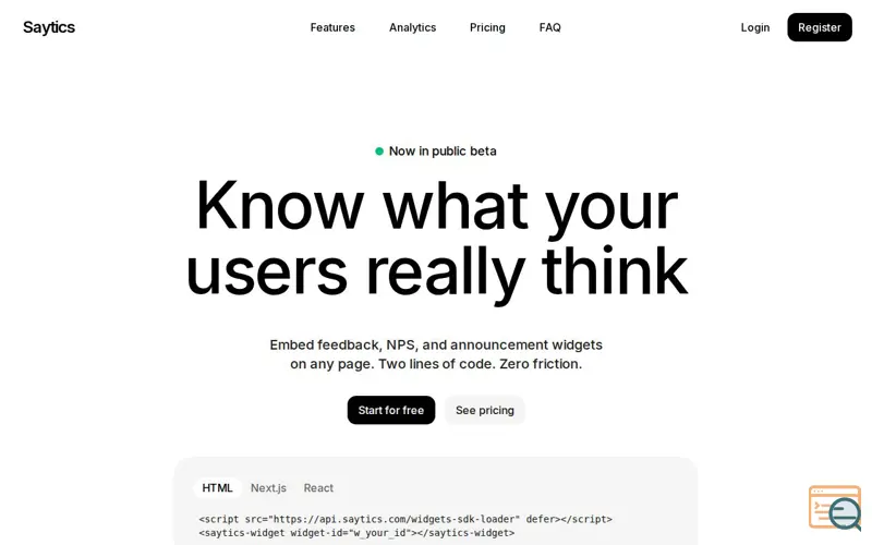 Screenshot of Widget feedback and analytics for SaaS