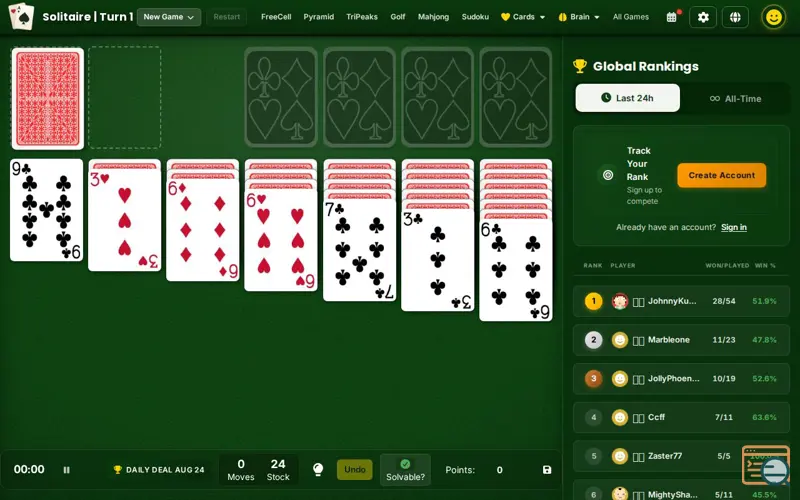 Screenshot of TrySolitaire