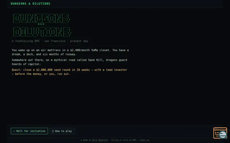 Screenshot of Dungeons & Dilutions — a fundraising RPG