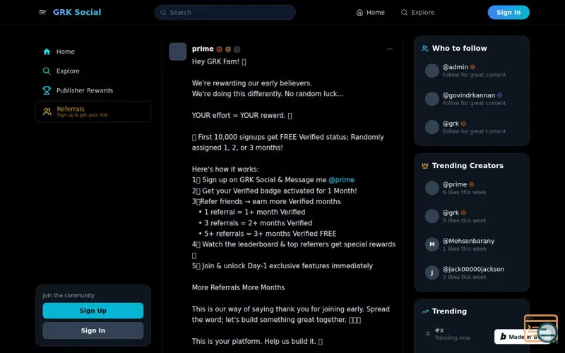 Screenshot of GRK Social
