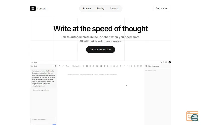 Screenshot of Cursent