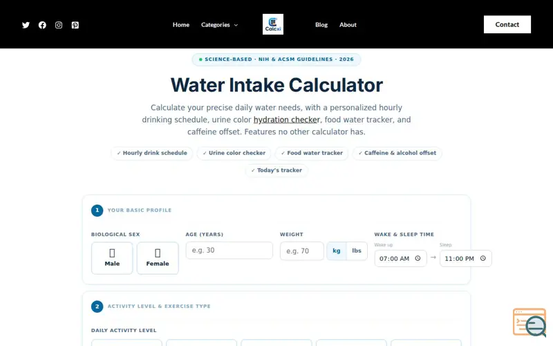 Screenshot of Calcxi - Water Intake Calculator