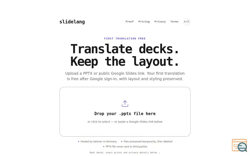 Screenshot of Translate Slides and Images