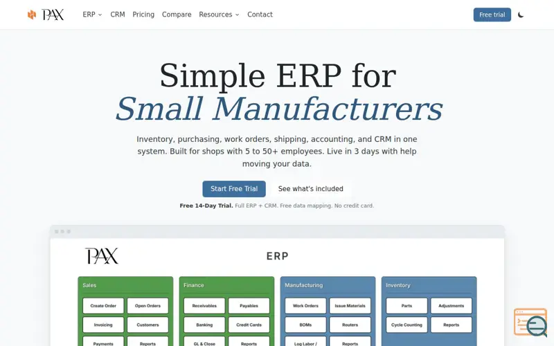 Screenshot of PAX ERP