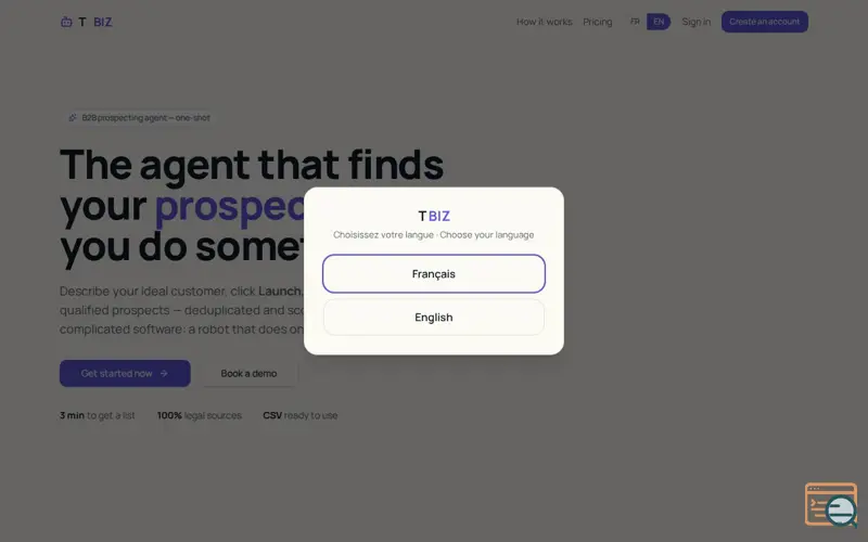 Screenshot of T BIZ — Qualified B2B leads in minutes