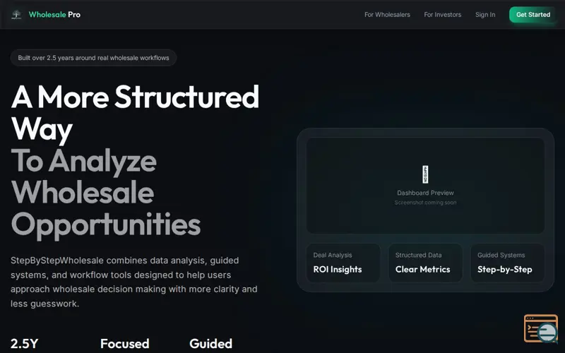Screenshot of Step by Step Wholesale Pro, a launch using Perplexity
