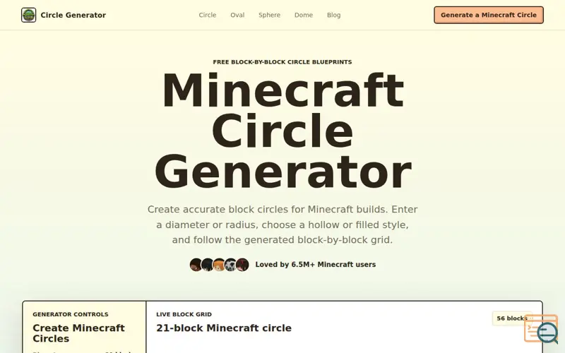 Screenshot of Minecraft Circle Generator – Create Perfect Block Circles