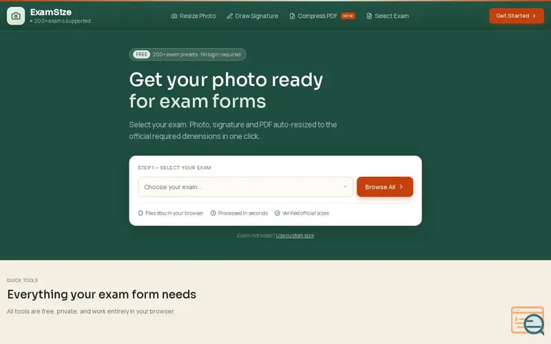 Screenshot of ExamSize