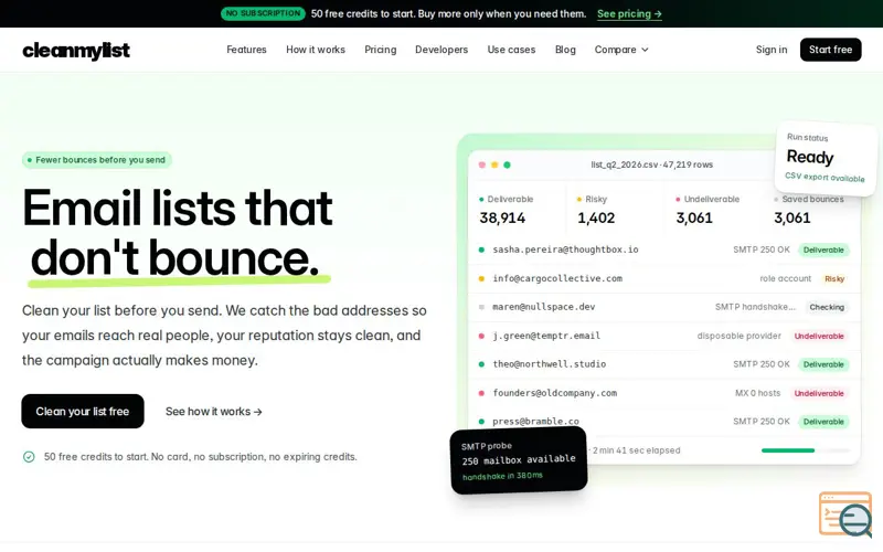 Screenshot of CleanMyList.io