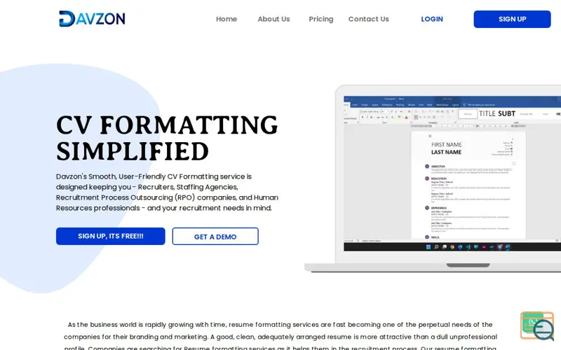 Screenshot of less than $1 per cv - Davzon