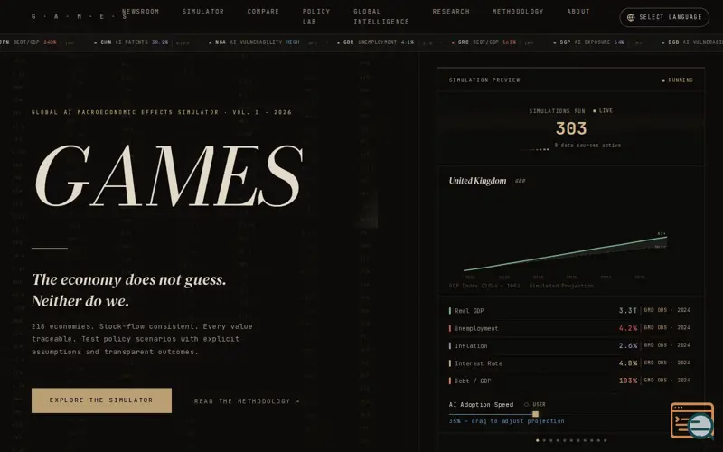 Screenshot of GAMES by EconPredict
