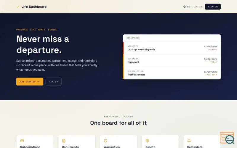 Screenshot of Life Dashboard