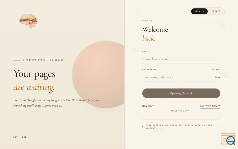 Screenshot of Ninaivugal — a diary in your own tongue