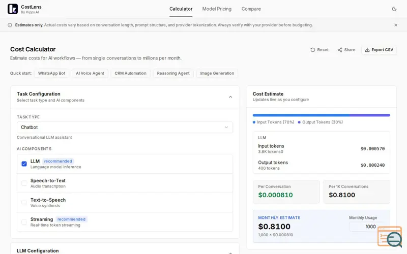 Screenshot of Kipps.AI CostLens: Open Source