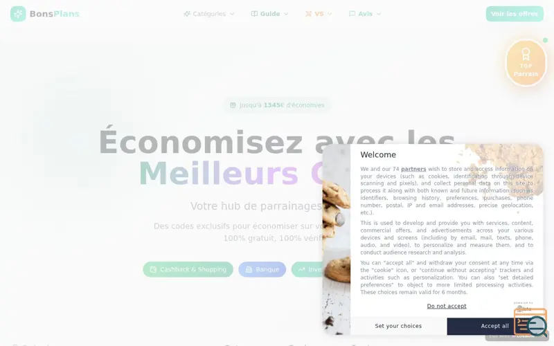 Screenshot of Meilleur Code Parrain, a launch using ConsentFramework