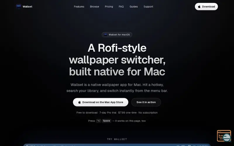 Screenshot of Wallset — A Rofi-style wallpaper switcher for Mac