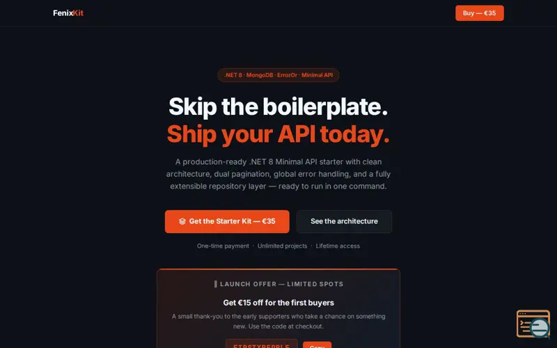 Screenshot of FenixKit — NET 8 Minimal API Starter Kit
