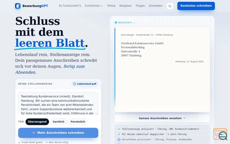 Screenshot of BewerbungGPT