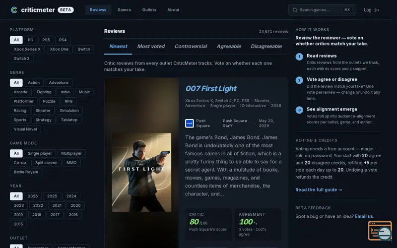 Screenshot of CriticMeter