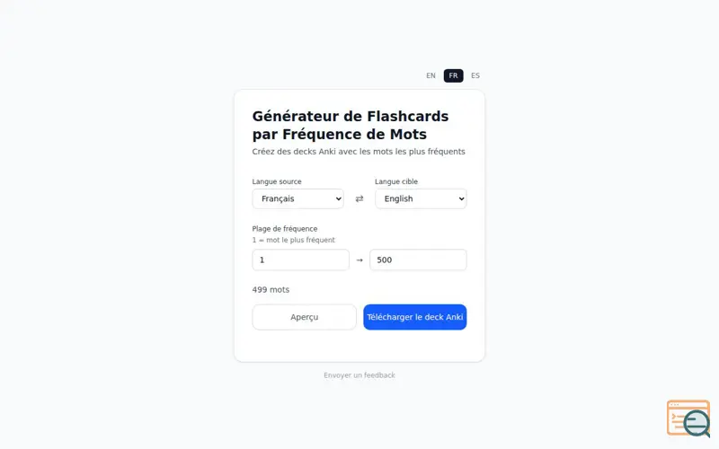 Screenshot of Anki Language Frequency Generator