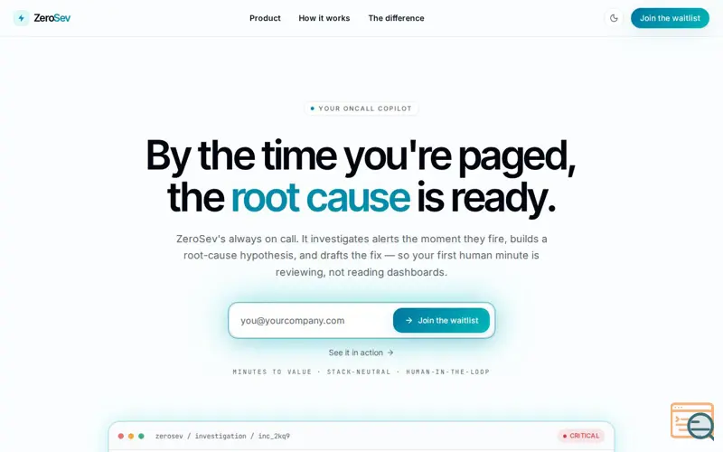 Screenshot of ZeroSev — Your Oncall copilot