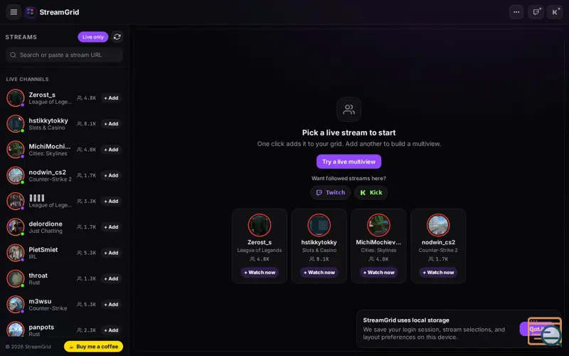 Screenshot of StreamGrid