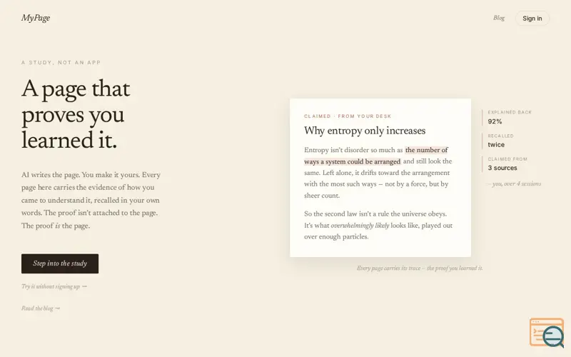 Screenshot of MyPage
