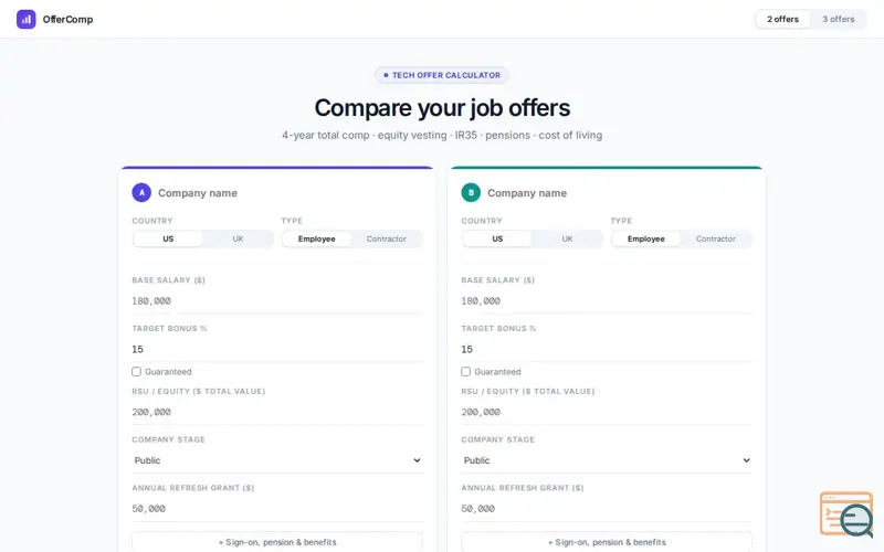 Screenshot of OfferComp