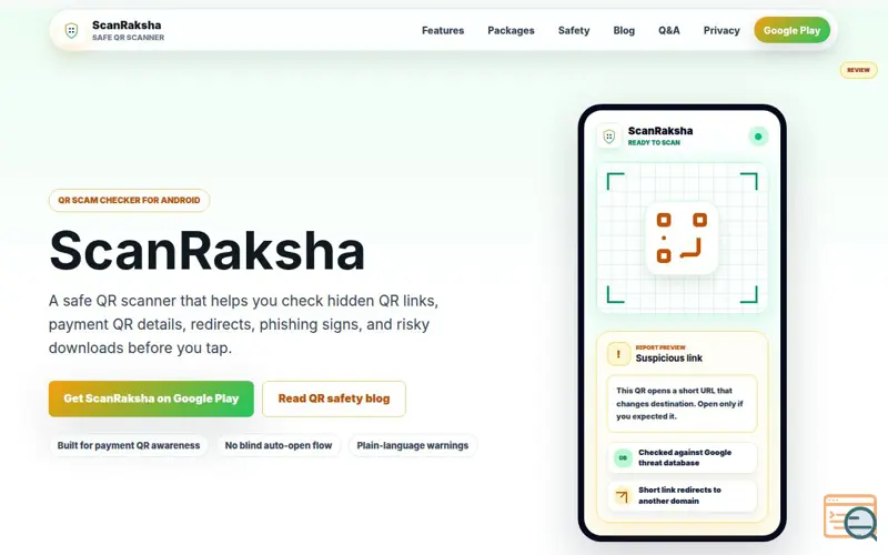 Screenshot of ScanRaksha — Safe QR Scanner