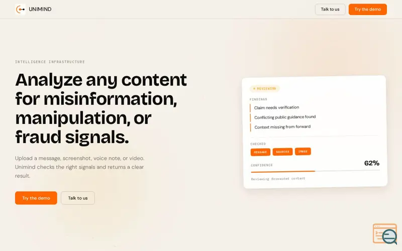 Screenshot of Unimind — Intelligence Infrastructure