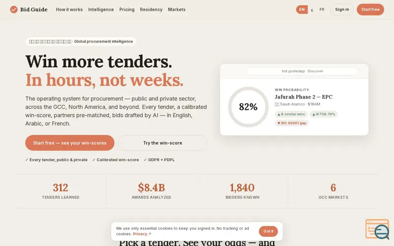 Screenshot of Bid.Guide Bid and Tenders made EASY