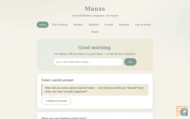 Screenshot of Manas — your own mindfulness companion