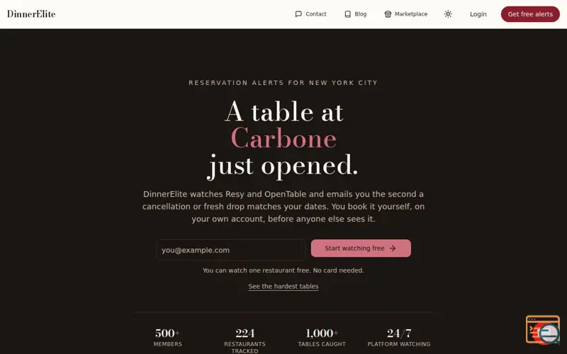 Screenshot of DinnerElite, a launch using NextLaunch
