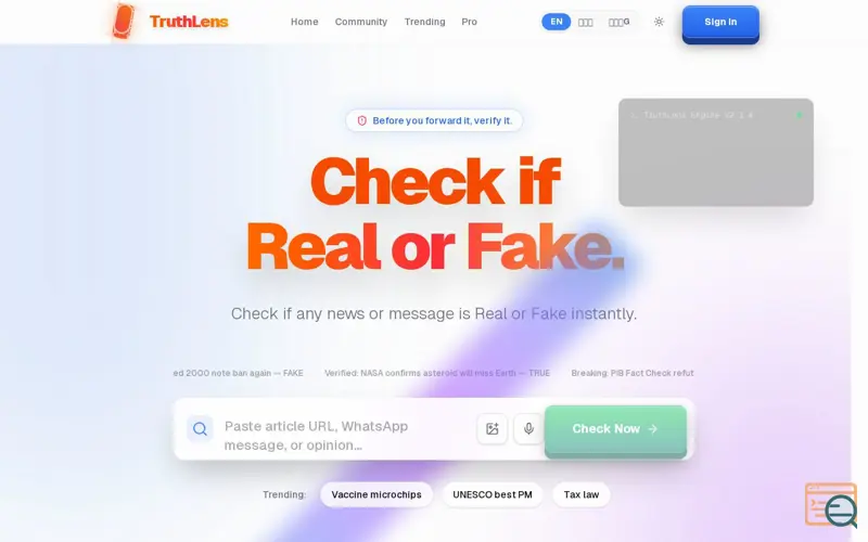 Screenshot of TruthLens