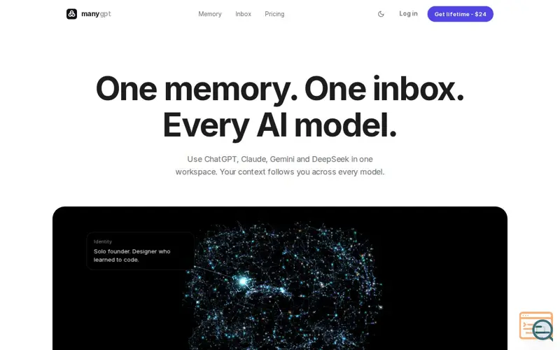 Screenshot of ManyGPT — Every AI. One shared memory., a launch using LibreChat