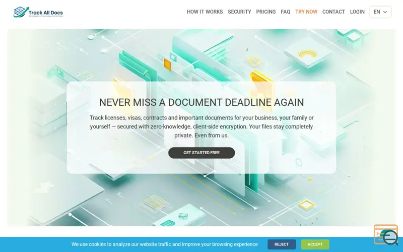 Screenshot of TrackAllDocs — Online Document Tracking System | Manage Documents & Track Important Dates, a launch using Filerobot Image Editor