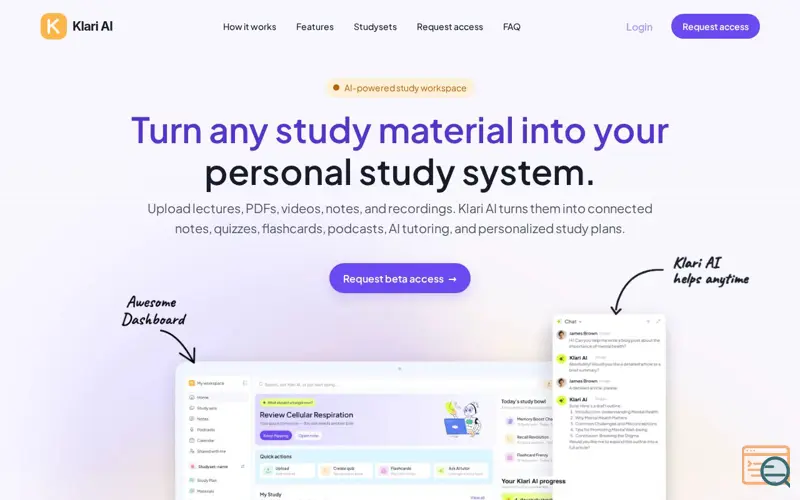 Screenshot of Klari AI — Your personal study system