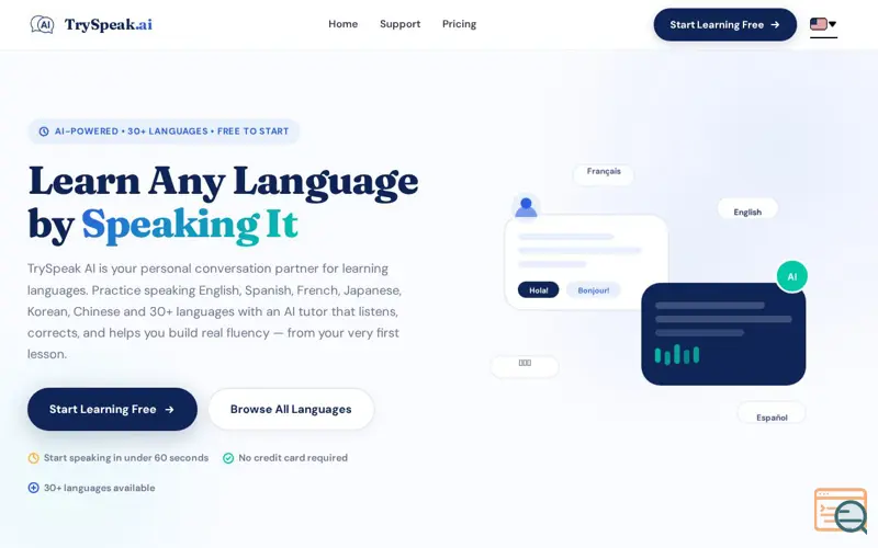Screenshot of TrySpeak.ai