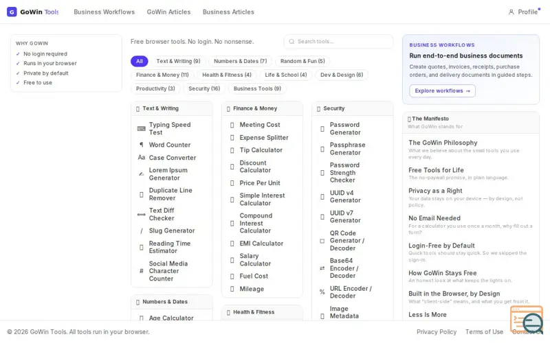 Screenshot of GoWin Tools