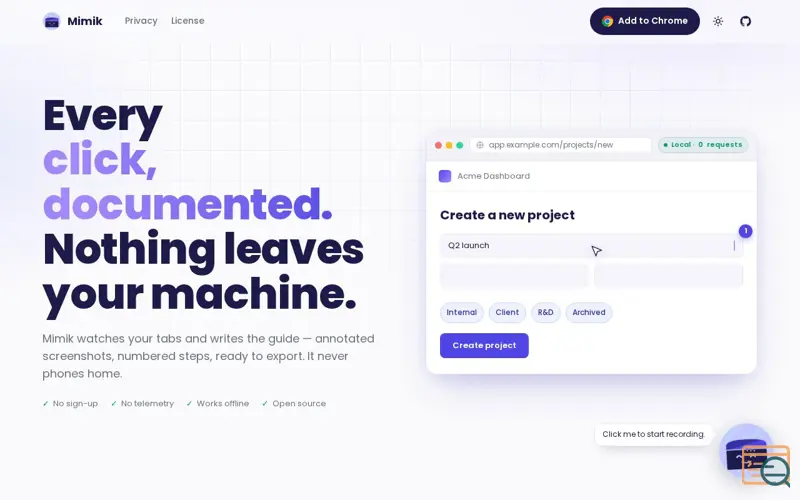 Screenshot of Mimik: auto-capture browser workflows